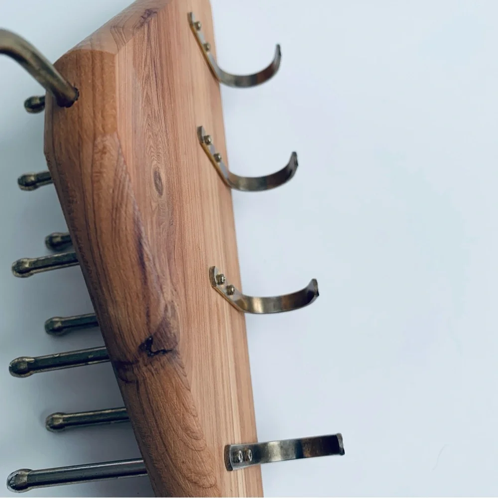 WOODLORE Wooden Cedar Tie and Belt Hanger Closet Organizer Brass Hooks and Pegs